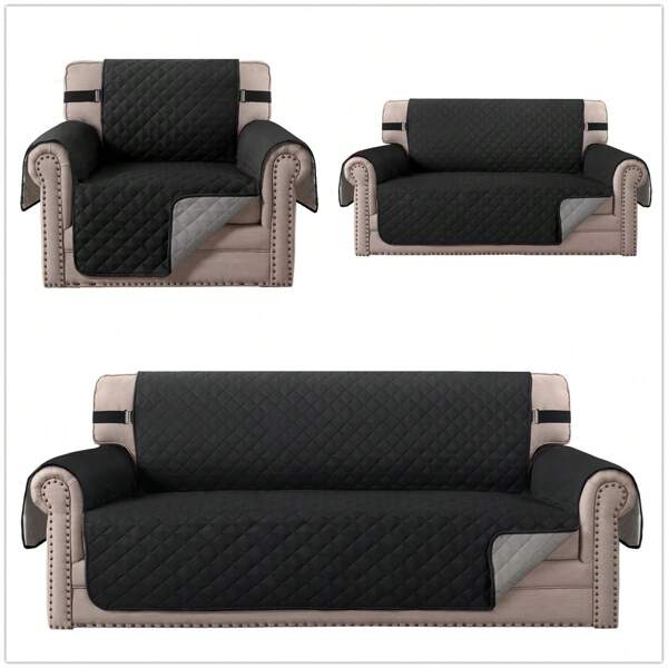 Reversible Sofa Cover Couch Slipcover Water-Repellent Anti-Slip Washable Armchair Loveseat Sofa With Elastic Strap Furniture Protector For Pet Dog