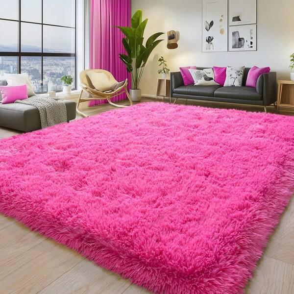 Area Rugs For Living Room, Large Fluffy Hot Pink Rug For Bedroom, Soft Shag Shaggy Fuzzy Carpets For Boys And Girls Dorm Room Home Decor