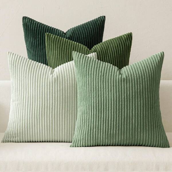 4pcs Bohemian Countryside Style Cushion Covers, Gray-Green Modern Nordic Soft Corduroy Throw Pillow Covers, Spring Home Decor For Sofa, Bed, Living Room (4-Piece Set)